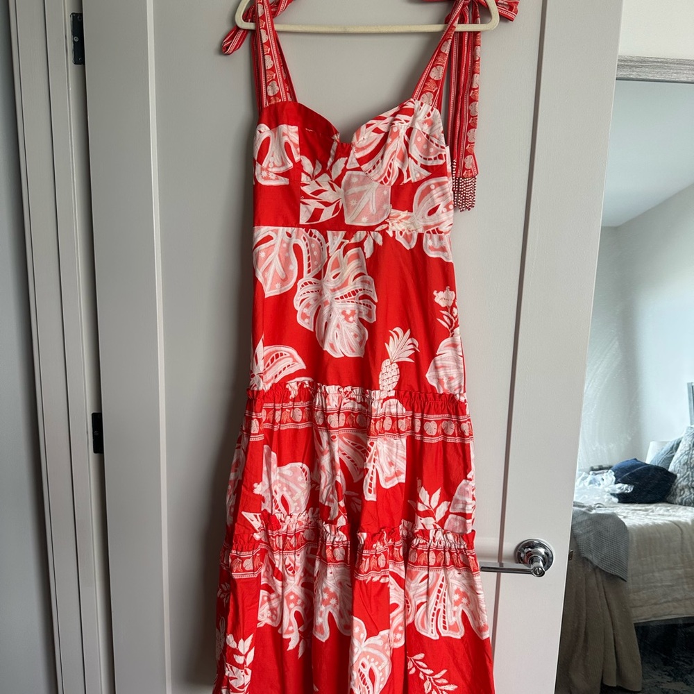 FARM Rio Red and White Tropical Maxi Dress